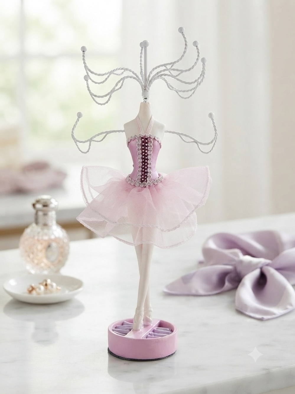 Vintage 90s Ballerina Jewelry Stand - Purple Tutu Necklace & Earring Holder